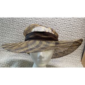 VTG Saks Fifth Ave Gold Brown Straw Hat NWT Wide Brim Italy Sun OS